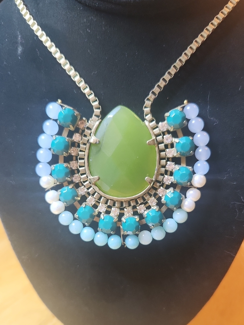 Vintage Statement Green Teardrop Bib Necklace